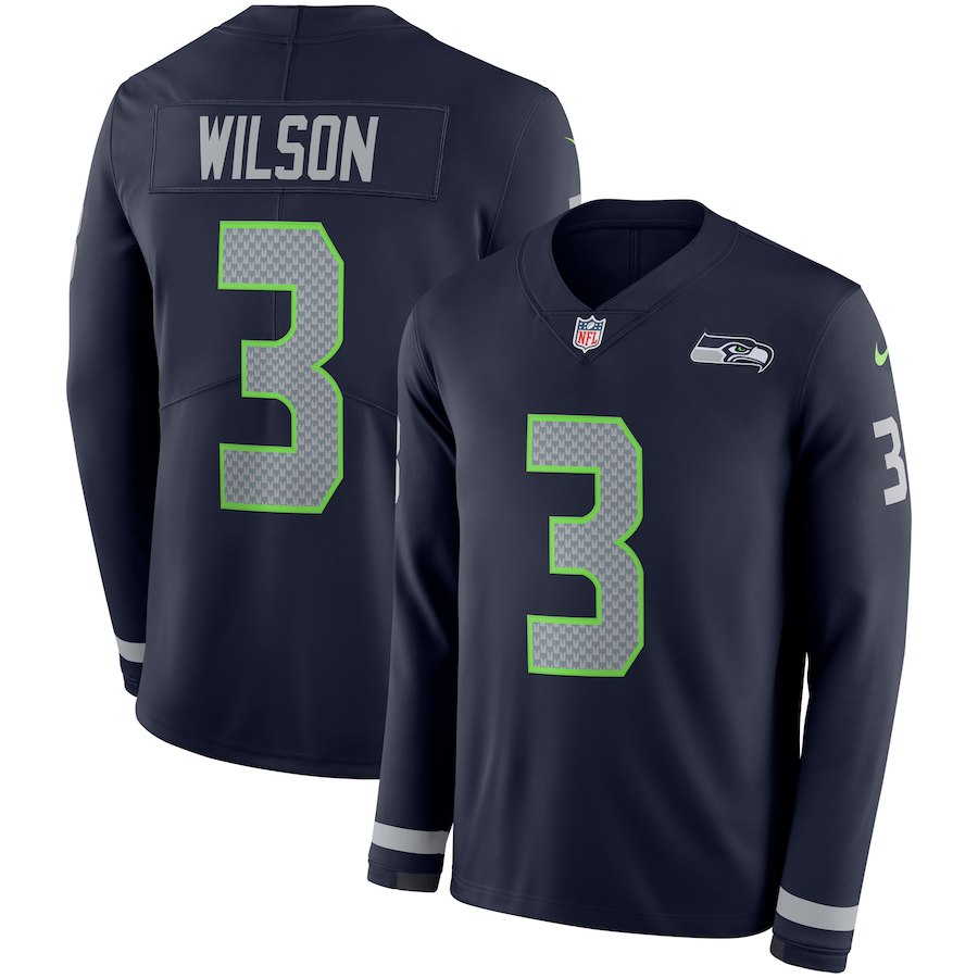 Men Seattle Seahawks #3 Wilson blue Limited NFL Nike Therma Long Sleeve Jersey->seattle seahawks->NFL Jersey